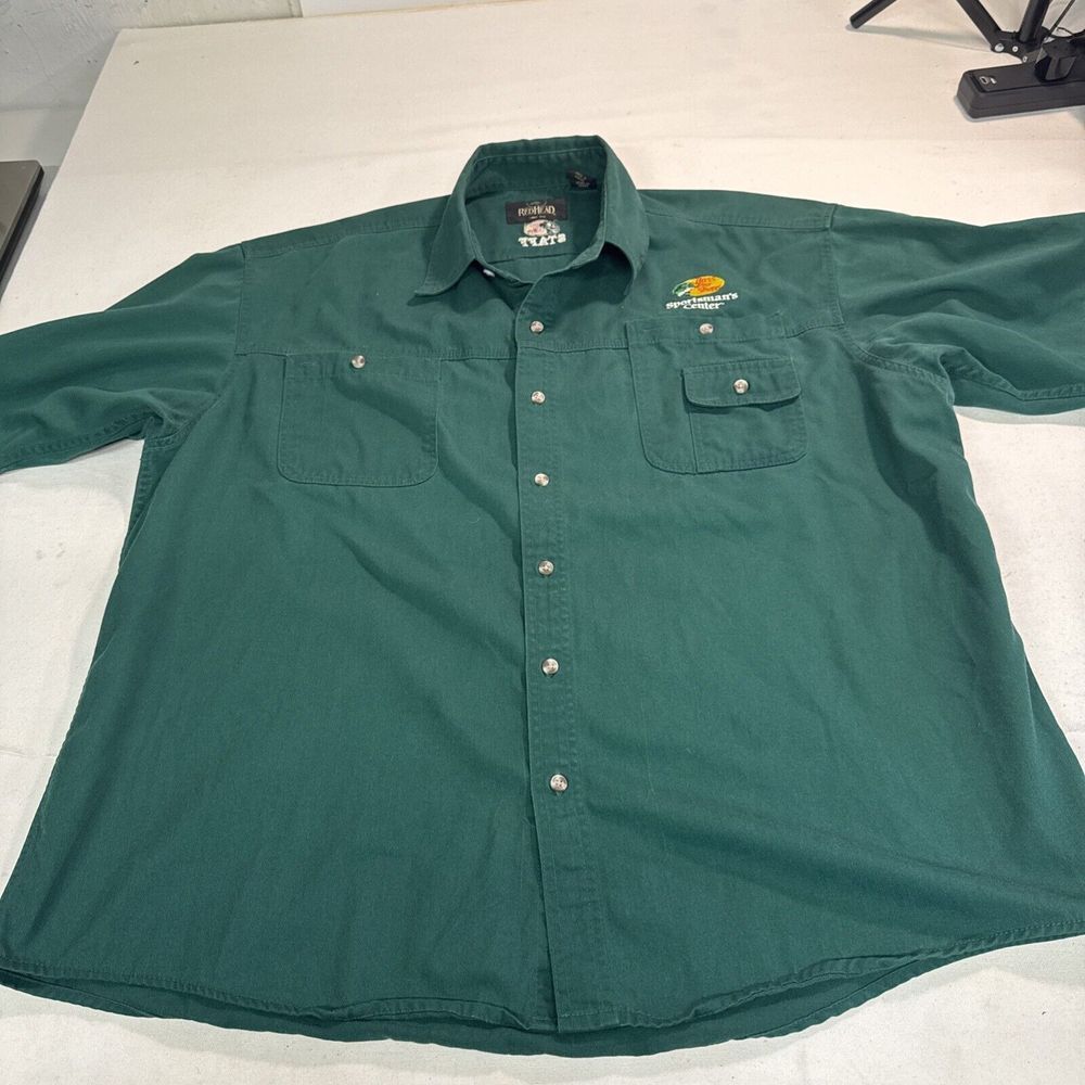 Bass Pro Shops Red Head Fishing Staff Forest Green Button Up Shirt 2XL, Preppy